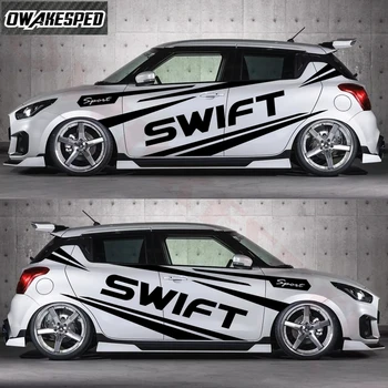 1 комплект декоративных наклеек для кузова автомобиля с обеих сторон для-SUZUKI SWIFT Racing Sport Styling Виниловые наклейки На автомобильные дверные планки Наклейки