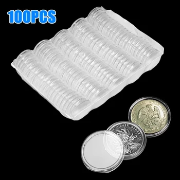 100шт Прозрачных пластиковых капсул для монет диаметром 32 мм, держателей монет, защитных чехлов, круглых бытовых инструментов для хранения, украшения дома