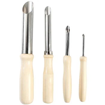 4ШТ керамических инструментов, перфоратор из нержавеющей стали, Круглая практичная деревянная ручка, ручной набор, белый и серебристый