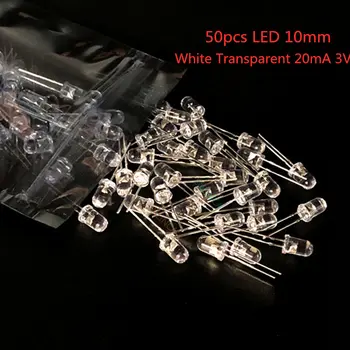 50шт LED 10мм Белый Прозрачный 20мА 3В Ультра Яркий Круглый Излучающий Диодный Светильник Вода Прозрачная Через Отверстие Bulb10 мм LED Light