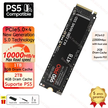 Внешний SSD SATA 10000 Мбит/с 1 тб 2 тб 4 тб М2 NVMe PCIe 5,0 M.2 HD 2280 Ssd-Накопитель Внутренний Твердотельный Диск для Настольных ПК PS5