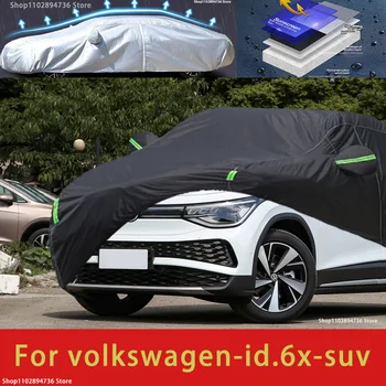 Для Volkswagen ID. 4X Подходят наружные защитные автомобильные чехлы Снежный покров Солнцезащитный козырек Водонепроницаемый Пылезащитный внешний черный автомобильный чехол