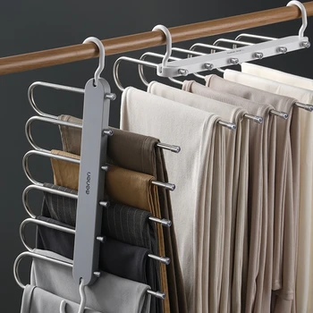 Многофункциональная вешалка для брюк 6 в 1 для вешалки для одежды, регулируемый органайзер в шкафу, вешалка для хранения брюк, брюк и галстуков