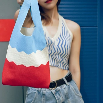 Новая цветочная вязаная сумочка, модная сумка ручной работы, женская сумка-тоут для отдыха, японские студенческие многоразовые сумки для покупок