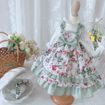 Одежда для куклы BJD подходит для размера 1/3, 1/4, 1/6, платье с длинными рукавами и юбкой в цветочек с бантом, аксессуары для куклы