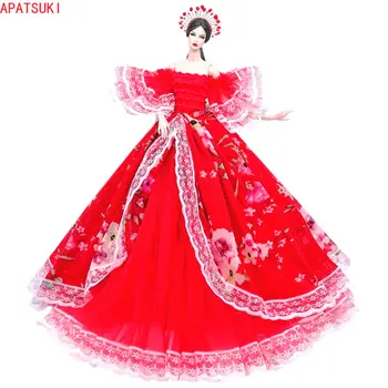 Свадебное платье с кружевом в виде красного цветка, одежда для куклы Барби, вечернее платье ручной работы, аксессуары для кукол 1: 6, детские игрушки